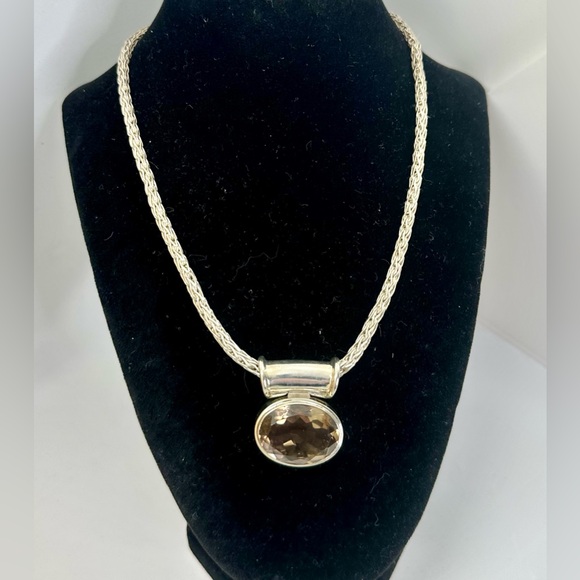 LORI BONN Vintage Smoky Quartz Sterling Silver Byzantine Chain Pendant Necklace - Picture 4 of 11